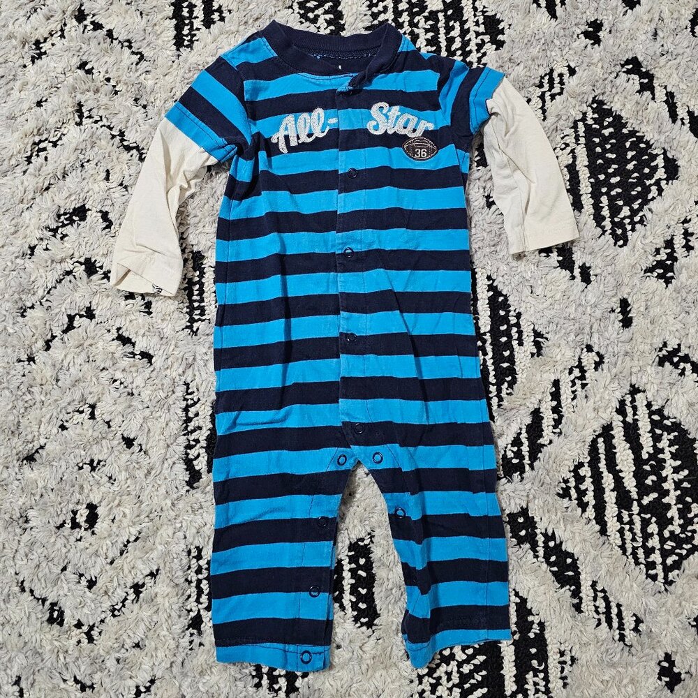 Carter's Baby Boy Blue Striped All-Star Long Sleeve One Piece Jumper 12 Months